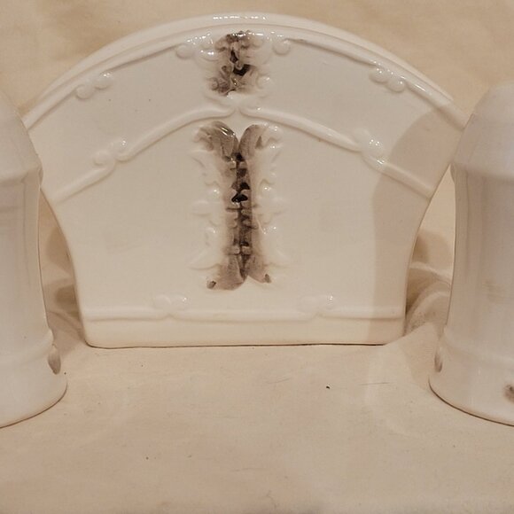 Ceramic Embossed Ivory & Brown AccentD’Lusso Salt & Pepper Shaker, Napkin Holder - Picture 4 of 10